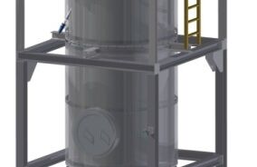 Thermal post-combustion / thermal flue gas cleaning in suspended design for the post-treatment of up to 100 kg/h each of raw gases and steam from a rotary kiln