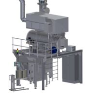 Industrial furnace plant (650°C) with thermal post-combustion, steel platform and extensive equipment for sound insulation and charging